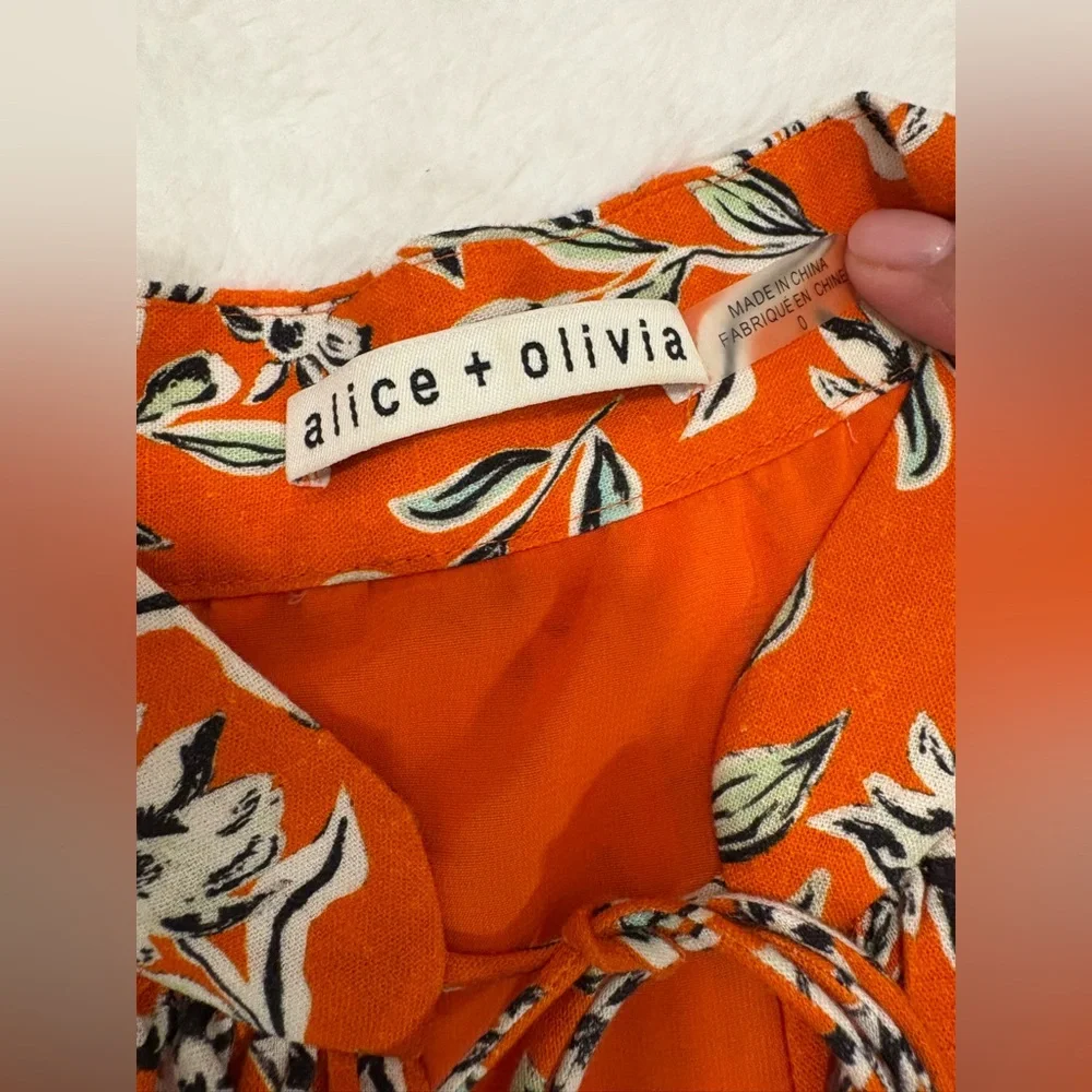Alice + Olivia Lilian Belted Floral Print Linen-Blend Gauze Mini Dress Size 0 - Picture 11 of 12